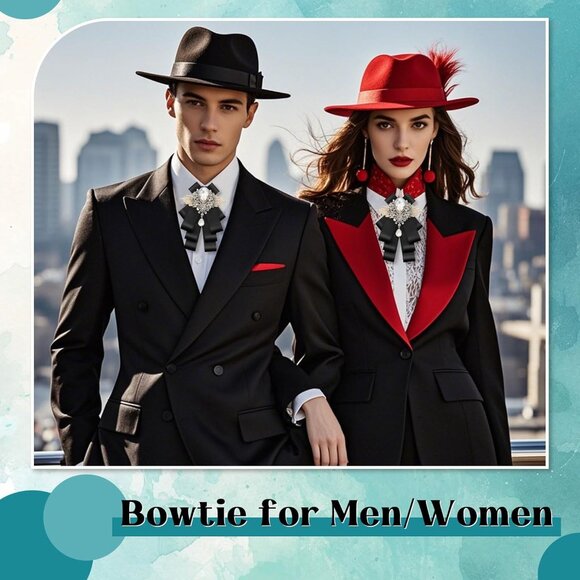 Bow Ties for Men Women Adjustable Rhinestone Bow Tie, Pre-tied Satin Bowtie for - Picture 2 of 6